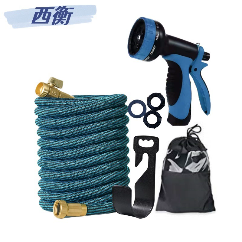 Производитель продаёт 3-х секционный телескопический садовый шланг с высоконапорным водяным пистолетом, набор для мойки автомобилей, черный и синий.