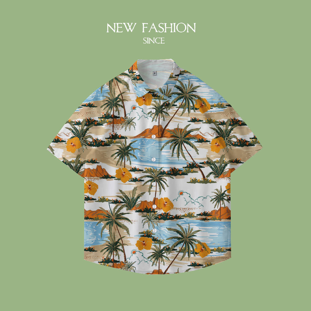 Thailand Sanya Travel Tropical Beach Jacket Summer Short-sleeved Floral Shirt Men's plus size Fashionable Seaside Vacation Shirt