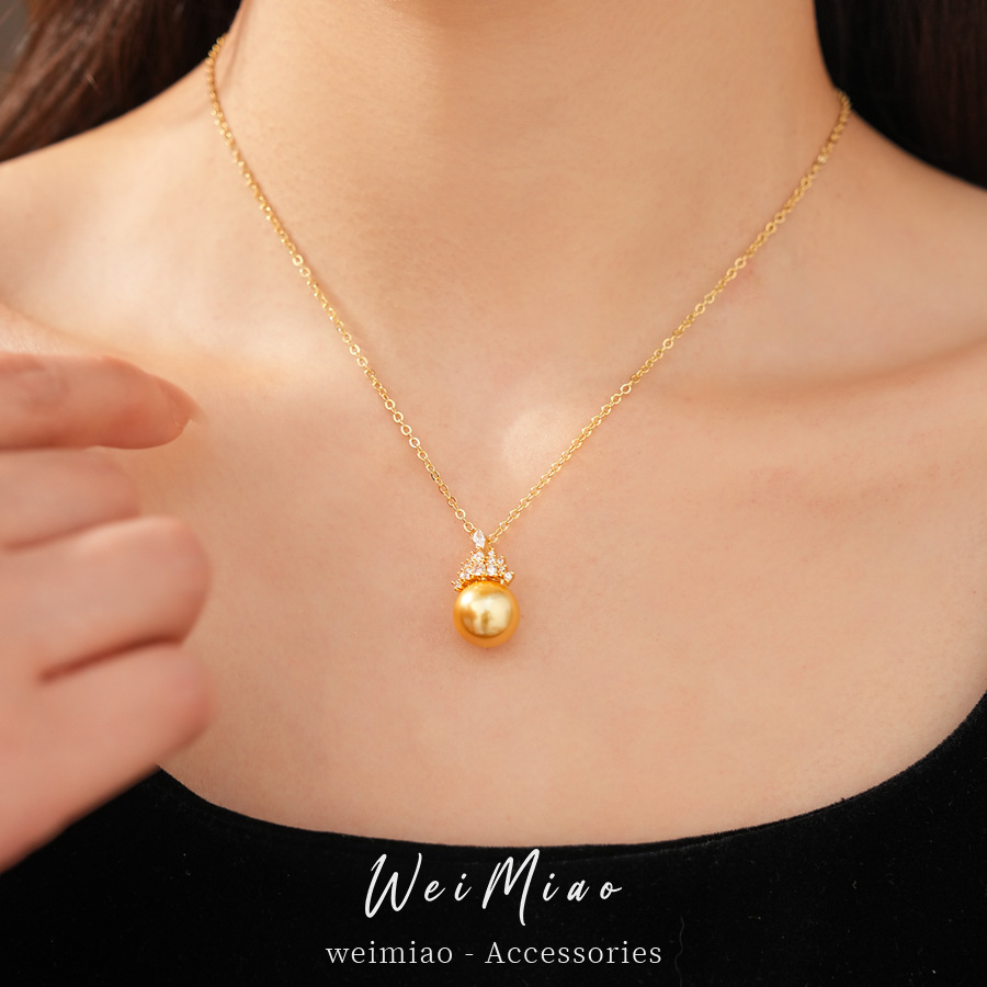 18 quilates de oro real, collar de perlas de piedra de aluminio, lujo ligero, nicho, cadena de clavícula, sensación de alto nivel, conjunto de joyas de temperamento simple