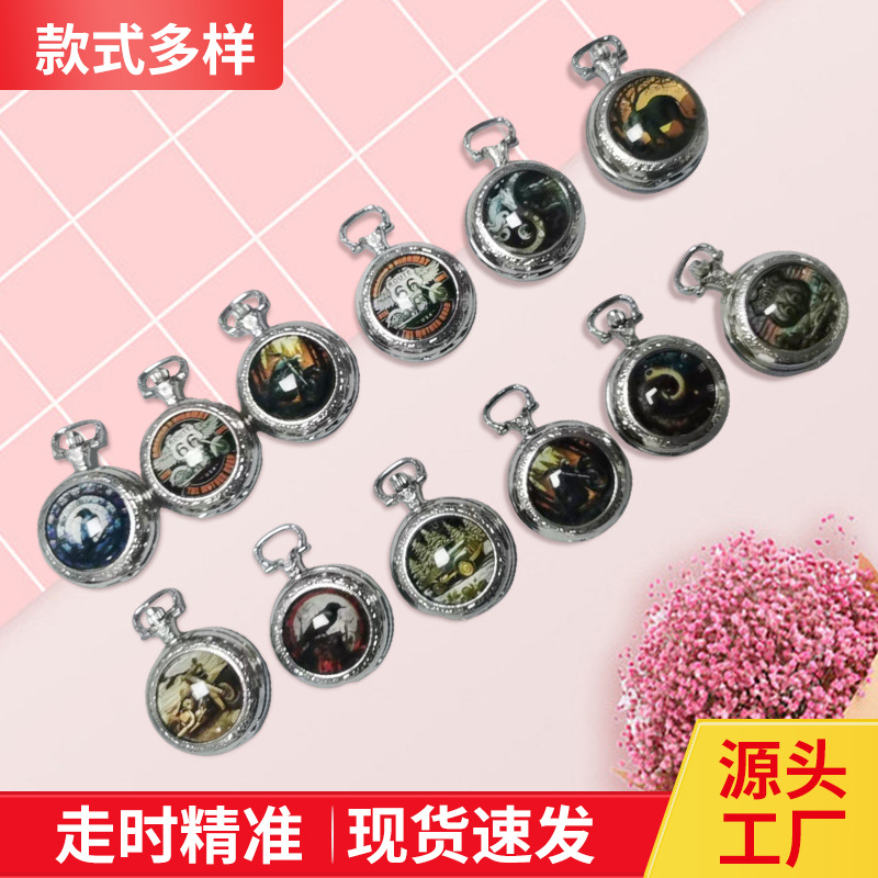 Colorful Pattern Medium Vintage Dial Flip Necklace Pocket Watch Motorcycle Riding Design Men's Quartz Pocket Watch