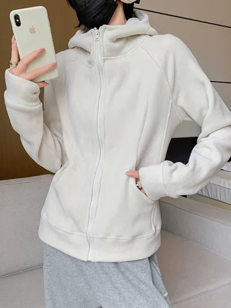 Autumn and Winter Hooded fleece-lined Thickened Yoga Jacket Outer Wear Zipper Sports Sweatshirt Slim-fit Slimming Sports Top for Women
