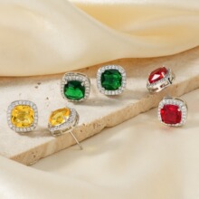 跨境电商男士耳钉简约方钻微镶锆石耳钉四爪镶嵌小耳饰小额批发