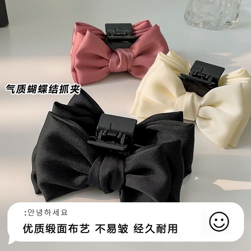 Fabric Spring Clip High-end Headwear Black Clip Temperament Bow Shark Hair Clip Back of the Head Hair Accessory Large