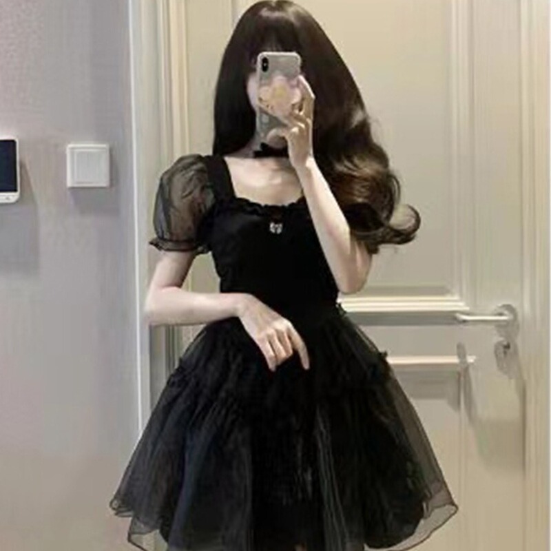First love little black dress French retro black pure desire style dress women's spring and autumn design sense niche puff sleeve slimming First love little black dress French retro black pure desire style dress women's spring and autumn design sense niche puff sleeve slimming