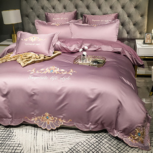 High-End Accessible Luxury European Style Cotton Four-Piece Set Pure Cotton Embroidered Silk Quilt Cover Simple New Wedding Bedding