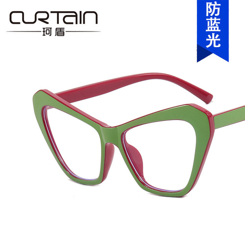 European and American cat eye color matching flat mirror anti-blue light  new large frame glasses frame simple and versatile fashionable polygon