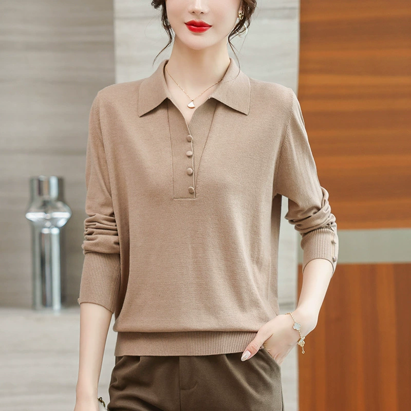 Рубашка POIO, свободная осенне-зимняя новая мода, футболка в западном стиле для матерей среднего и пожилого возраста, свободная внутренняя одежда, Женская трикотажная одежда больших размеров