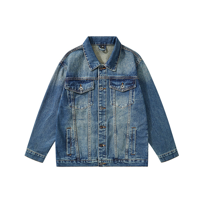 American Retro Nostalgic High-End Denim Jacket Men's Trendy Brand Spring and Autumn Work Jacket Simple Versatile Men's