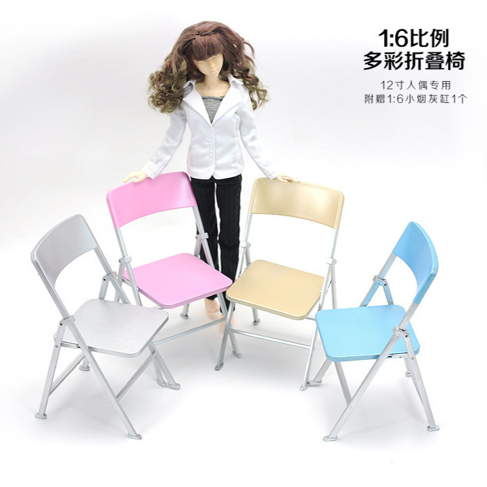 1:6 Dollhouse accesorios Dollhouse mini colorido silla plegable modelo simulación vida escena silla