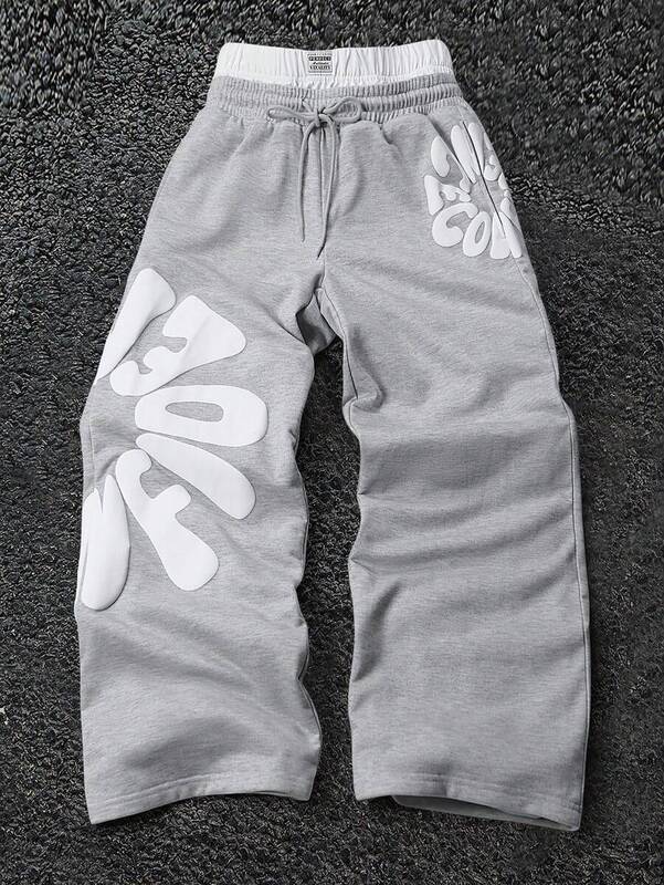 2026 Cross-Border Street Style Y2K Hip-Hop Rock Letter Foam Print Casual Pants Unisex Loose Straight-Leg Sports Pants