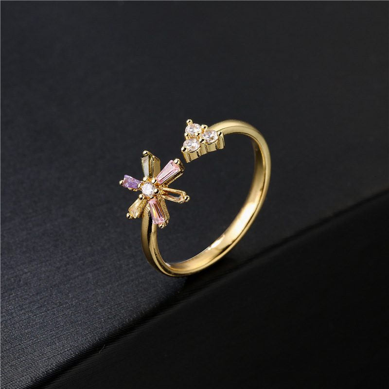 Wholesale Jewelry Copper Plated Micro-inlaid Flower Zircon Ring Nihaojewelry display picture 3