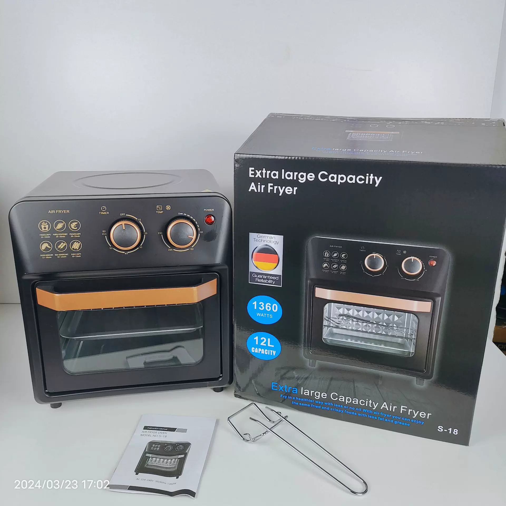 跨境出口12升空气炸锅家用英文大容量多功能机械式电炸锅烘焙烤箱