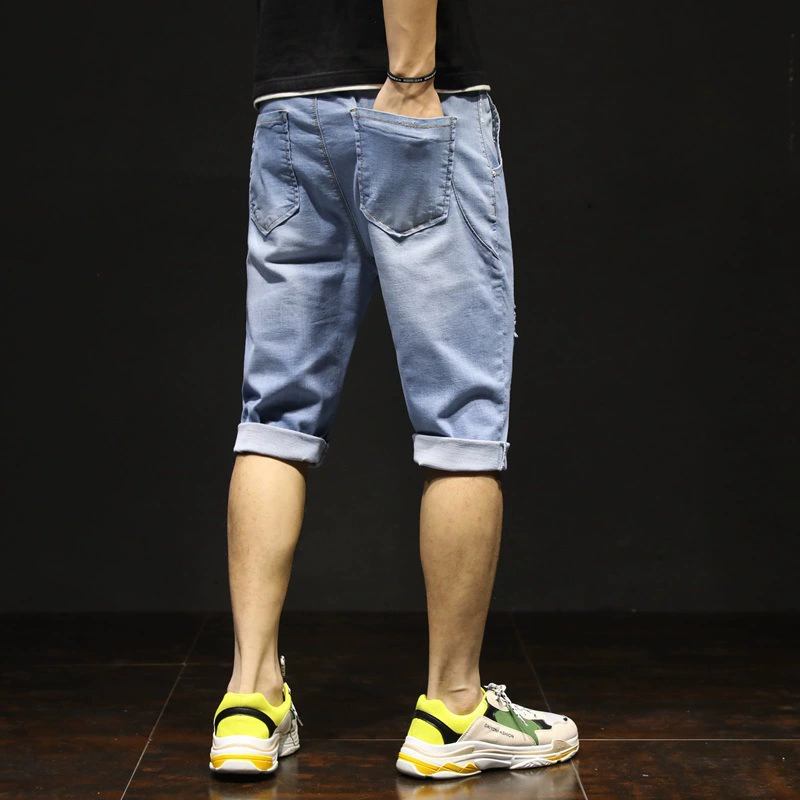 Мужские летние тонкие джинсовые высокоэластичные брюки, slim fit