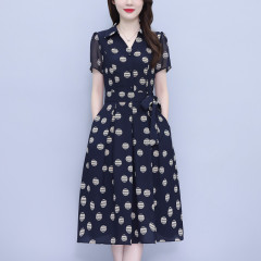 真丝桑蚕丝连衣裙女夏季新款香云纱高端洋气质小个子妈妈印花裙子