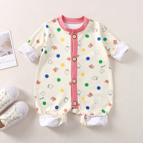New baby pair cardigan climbing suit autumn and winter baby cartoon long-sleeved jumpsuit for newborn baby warm clothes