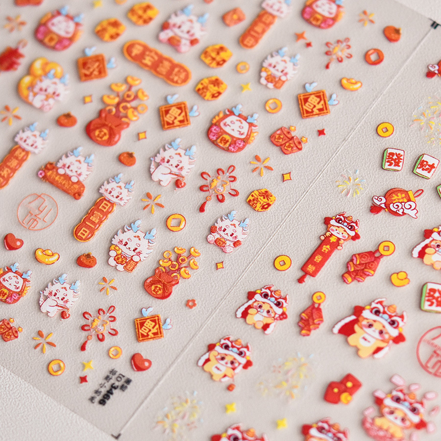 Tomoni fino resistente uñas pegatinas populares vintage uñas pegatinas fábrica al por mayor japonés suerte poco leche dragón 3456