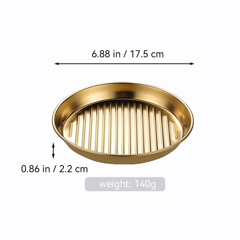 Bandeja redonda de barbacoa de acero inoxidable transfronteriza bandeja de mariscos de doble oreja dorada bandeja de filete bandeja de aperitivos filtrada bandeja de patatas fritas