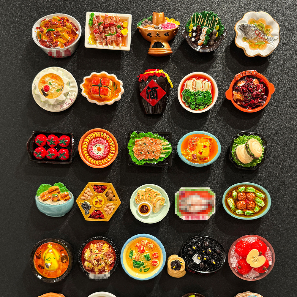 中式食玩冰箱贴3D立体龙虾火锅磁吸摆件仿真面条皮皮虾居家装饰贴