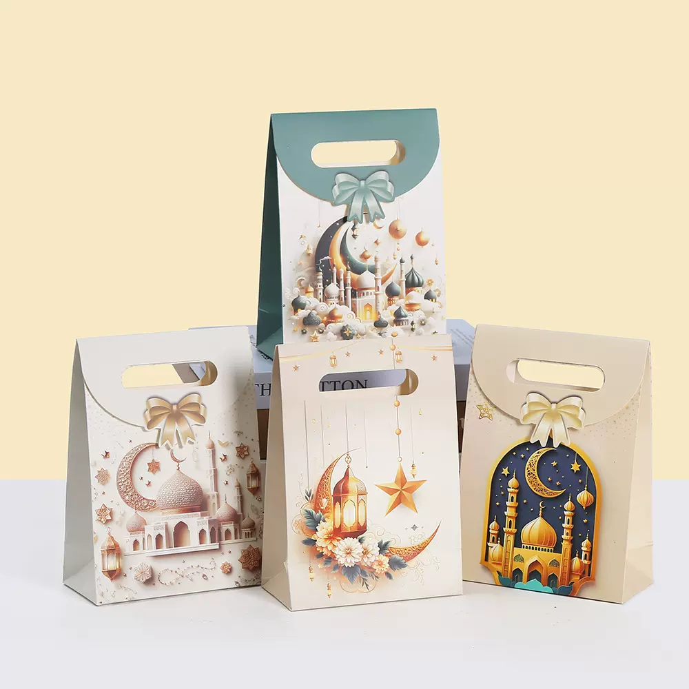 跨境月亮印花礼品袋手提袋粘扣袋糖果礼物牛皮纸翻盖包装袋批发