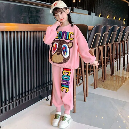 Girls' Spring and Autumn Sports Suit Primary School Students Fashionable Two-piece Suit New Medium and Large Children's Street Suit Children's Clothing