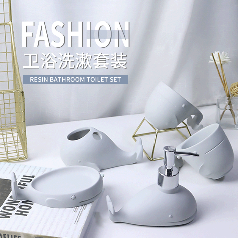 Simple ballena de dibujos animados resina cinco traje de lavado familia chic traje de baño botella de leche cepillo de dientes titular de la Copa