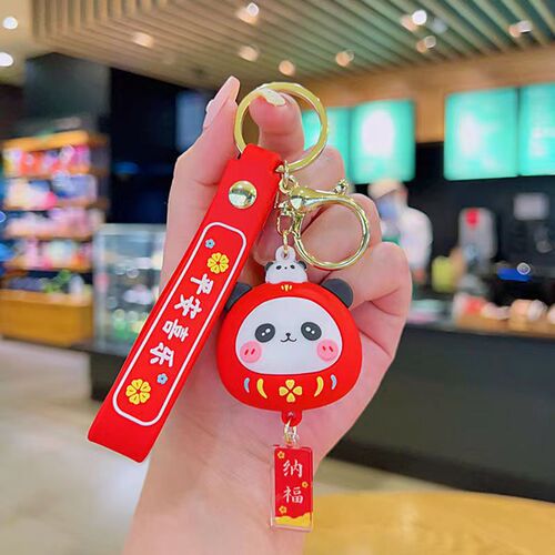 New Panda Peaceful and Joyful Keychain Cute Bag Car Key Holder Keychain Couple Key Ornament