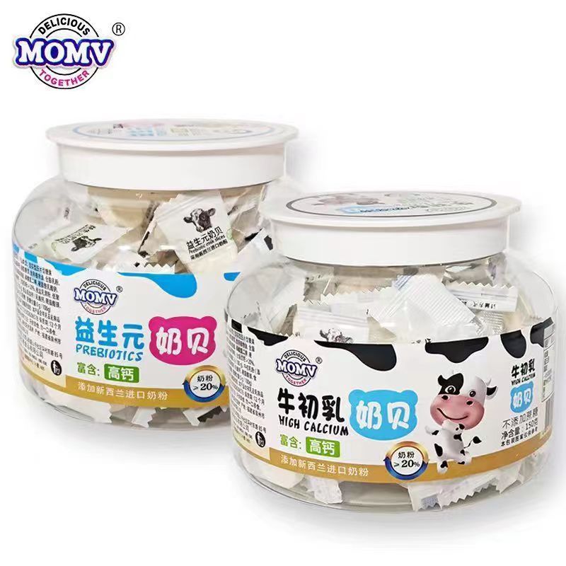 MOMV 牛初乳奶貝高鈣牛奶含片無蔗糖添加益生元奶片150g罐裝糖果