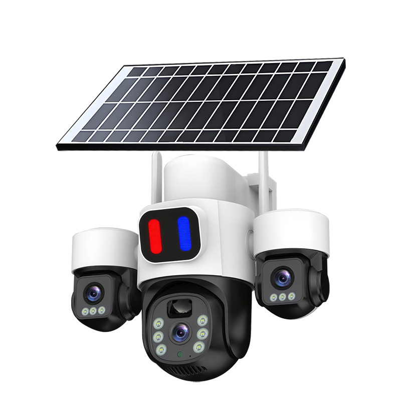 Transfronterizos dedicados a tres imágenes tres lentes alarma rotatoria sin ángulo muerto cámara de monitoreo solar impermeable al aire libre image 6