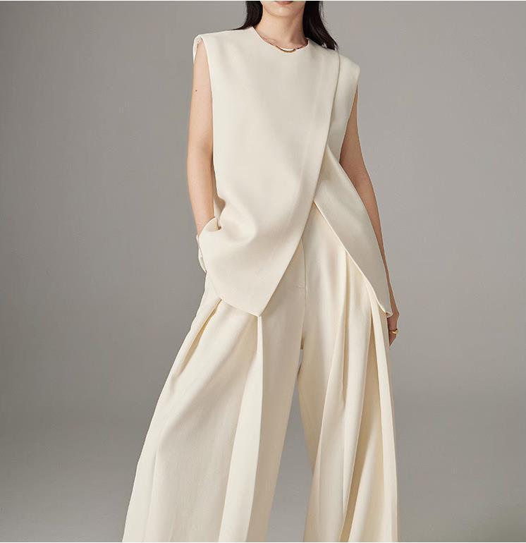 GraceChic Cross-Border Strong Twist Fabric Three-Dimensional Cutting Irregular Silhouette Draped Double Pleat Slimming Suit Vest_voghion.com