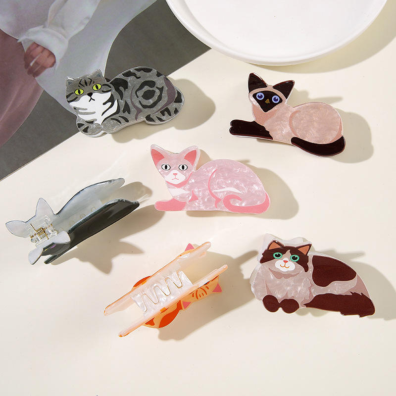 キラキラガールかわいい漫画ペット猫小さなクリップニッチデザイナー子猫後頭部半分ヘアクリップ|undefined
