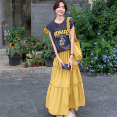 ファットmm特大サイズ150kgカジュアルスーツスカート女性の夏の新しい漫画レタープリントtシャツスカート2点セット