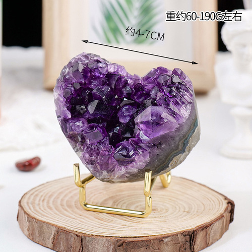 Source manufacturer natural amethyst crystal cluster love ornaments raw stone ore specimen heart-shaped home decoration wholesale