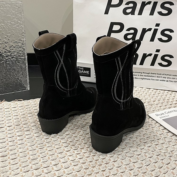 Big size fashion boots female fall and winter new embroidery ethnic style thick heel short boots female_voghion.com