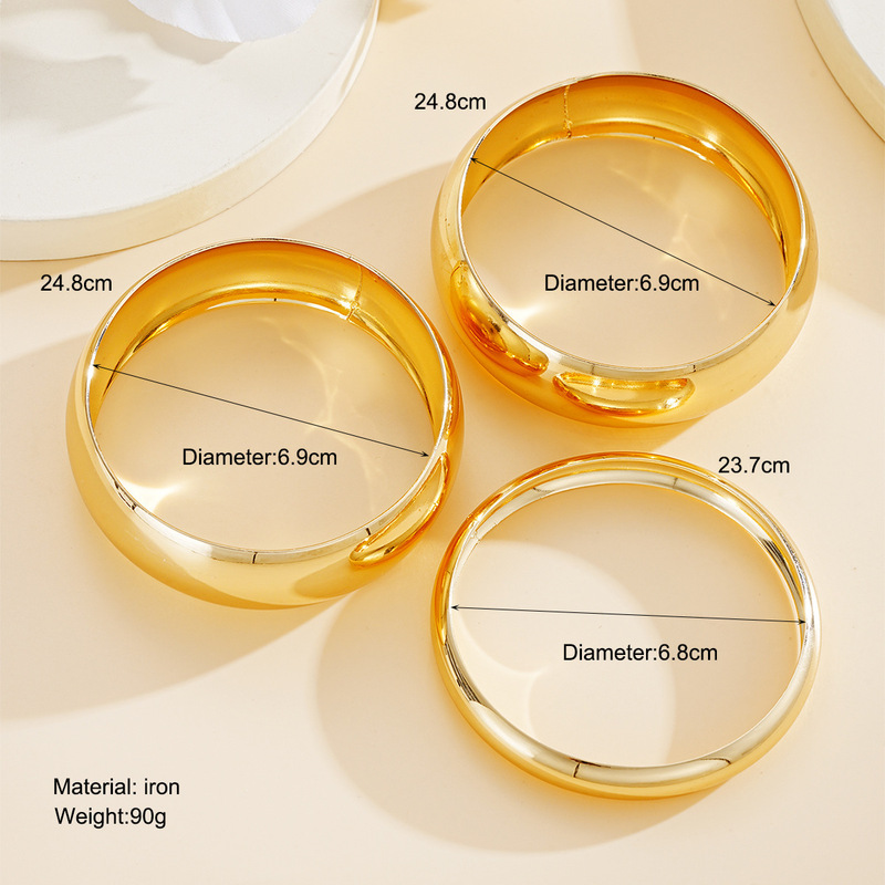 欧美跨境时尚金属风光面手镯套装个性夸张螺纹宽手环bracelet批发|undefined