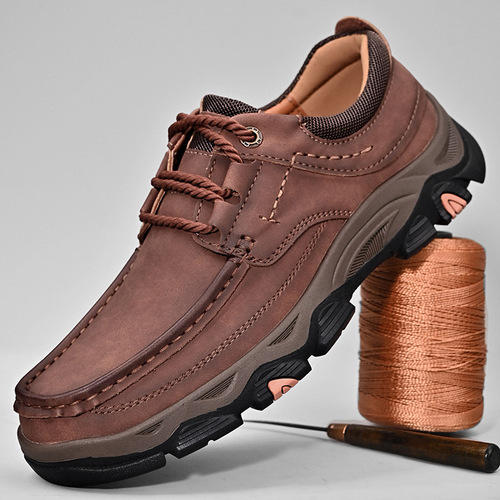 Men's Independent Store PU Wide Width Thick Sole Leather Shoes for Outdoor Leisure Hiking