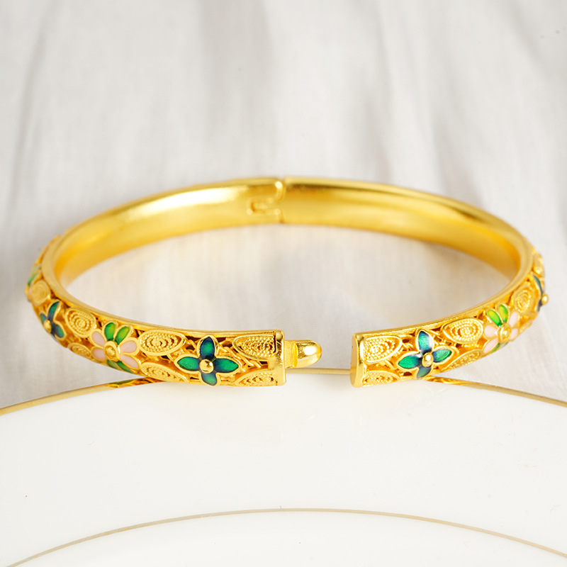 Gufasha oro esmalte flor hueco delicado pulsera de hebilla de mujer joyas de estilo de corte al por mayor