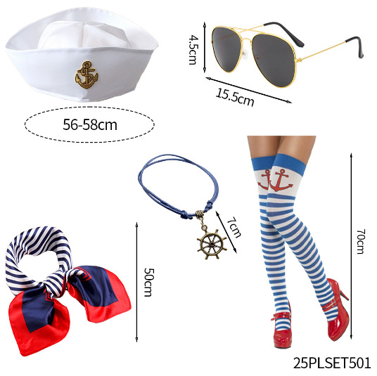 Suministros para fiestas transfronterizas Juego de roles Sombrero de marinero Pañuelo cuadrado Sombrero azul marino Policía militar Accesorios de vestir Disfraces