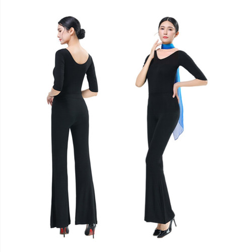 Women's Elegant Formal Wear Set for Etiquette Training: V-Neck Modal Latin Dance Practice Outfit for Model Walks