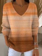 跨境亚马逊独立站新款3D印花女士欧美时尚花卉V领落肩长袖坑条T恤