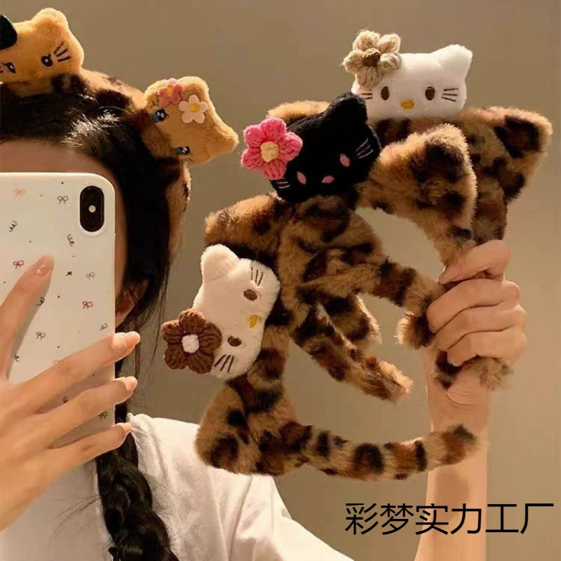 Hello Kitty, мультяшный плюшевый ободок для лица, аксессуар для волос, новая коллекция