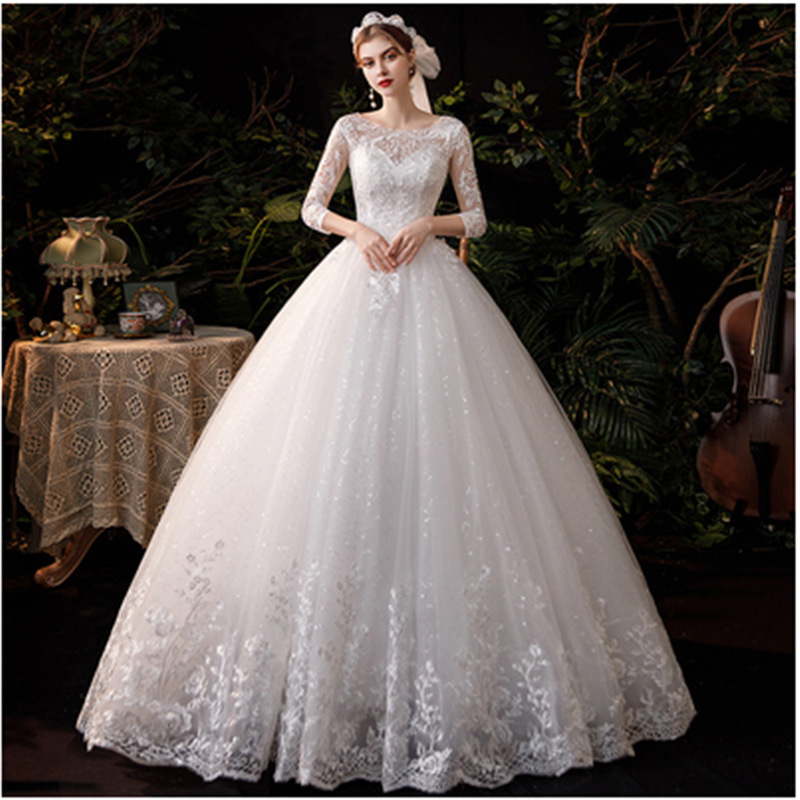Wholesale Main Wedding Dresses 2026 New Style Off-Shoulder Long Sleeve French Retro Floor-Length Simple Lightweight Tulle Manufacturer