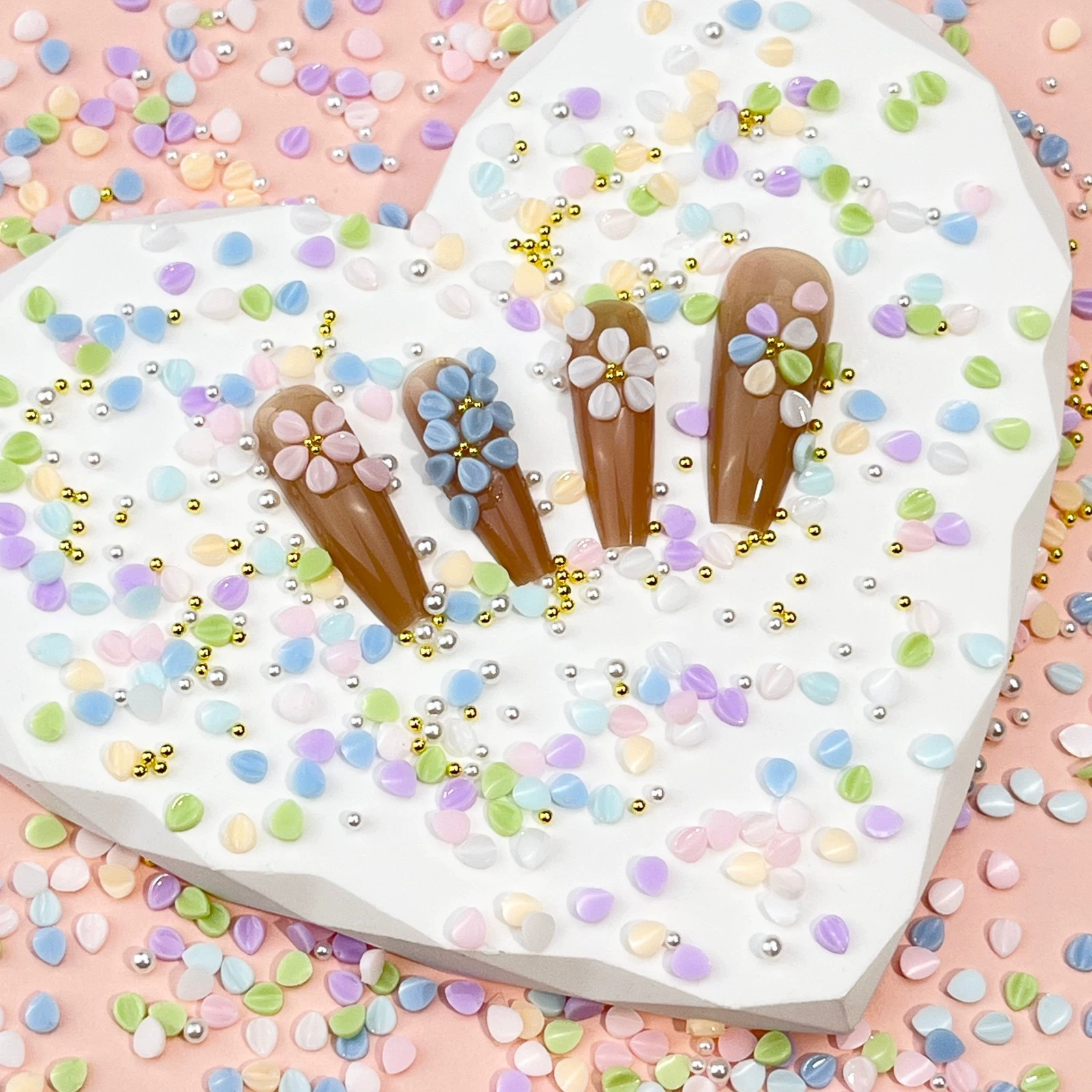 Весенний день Цветные лепестки ногтей украшения свежие макарон имитация резных цветов