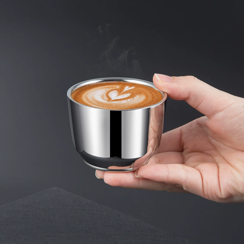 Ins316 двухслойная кофейная итальянская чашка из нержавеющей стали, чашка с защитой от ожогов, зеркальная легкая чашка для питья, роскошный подарок, лазерный логотип