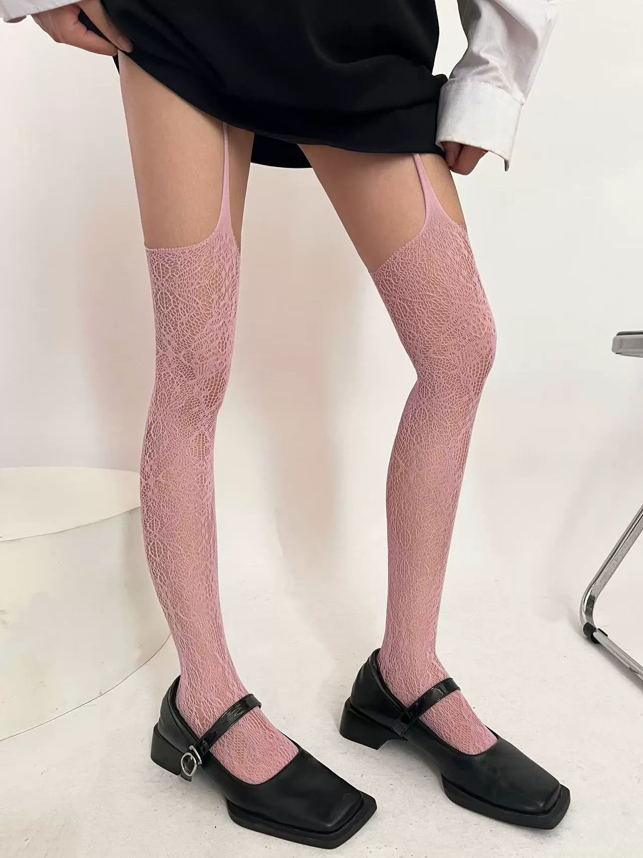 Панчохи-подтяжки в сетку, Y2K Shibuya жаккард, разноцветные панк, one size
