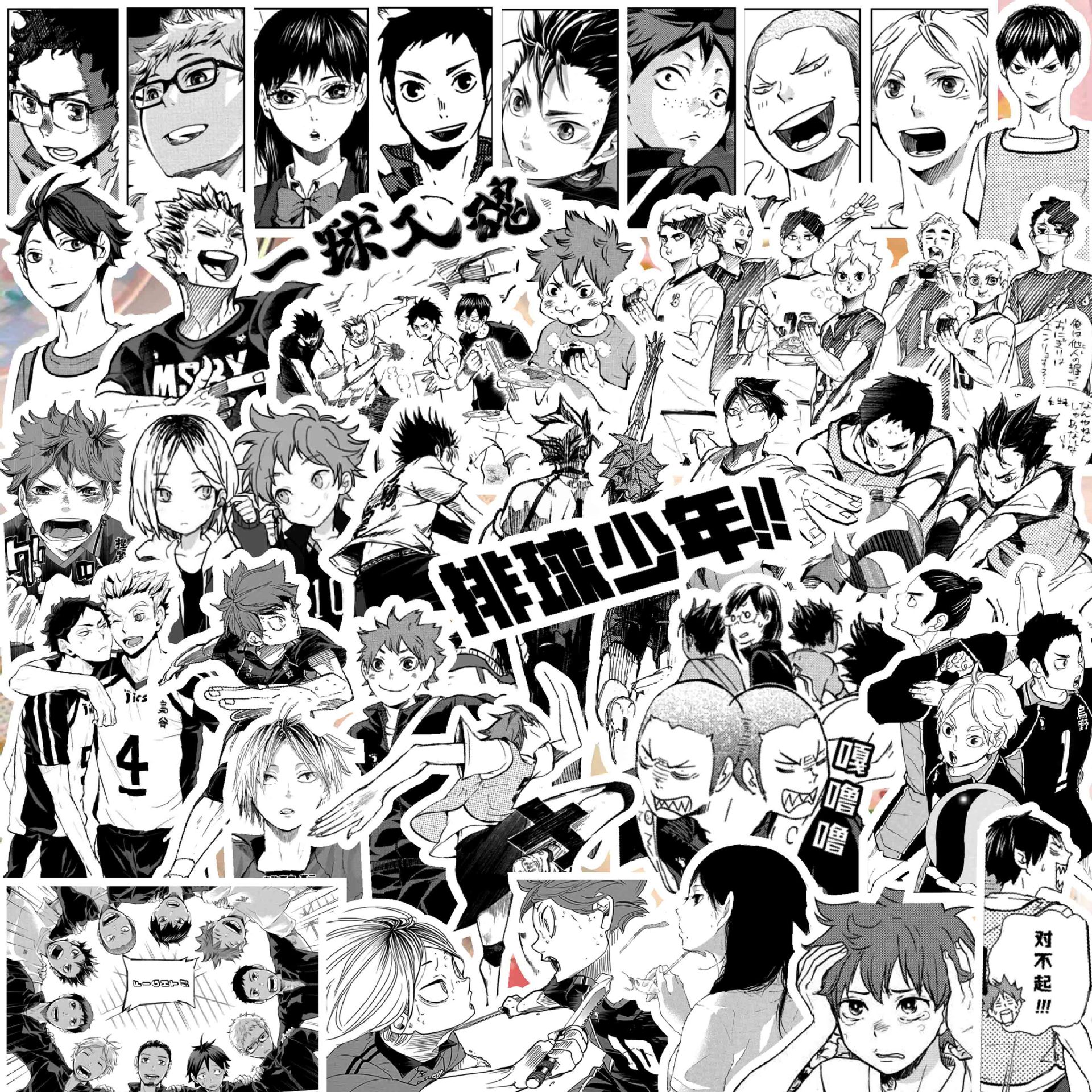Volleyball Juvenile Stickers Black and White Day Diffuse Day to Xiangyang Shadow Mountain Feixiong Sugahara Xiaozhi and Chuanchu Yamaguchi Decoration