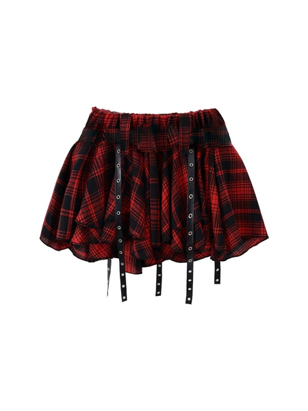 Q01 red plaid ribbon skirt