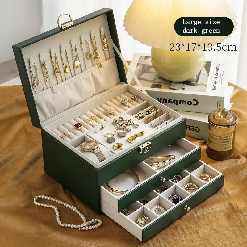 Jewelry Box Drawer Jewelry Box Earrings Necklace Ring Lockable Leather Watch Storage Home Box Gift Box