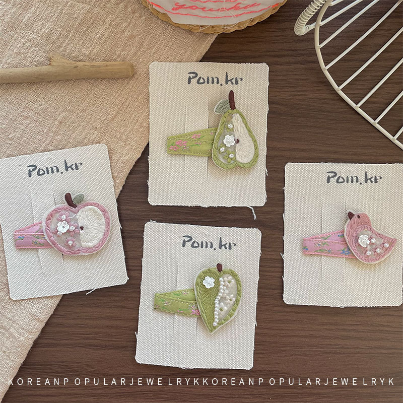 New Korean Style Cartoon Guofeng Fruit Hairpin Children's Fabric Side Broken Hair Bangs Apple Handmade Hair Accessories