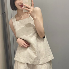 cs風女裝23夏季標準A字亞麻混紡1163338002肩帶背心1163338001