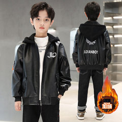 Boys' Leather Jacket 2025 New Model for Middle Children Spring Autumn Motorbike Suit Stylish Boy Leather Jacket Hooded Coat Trendy